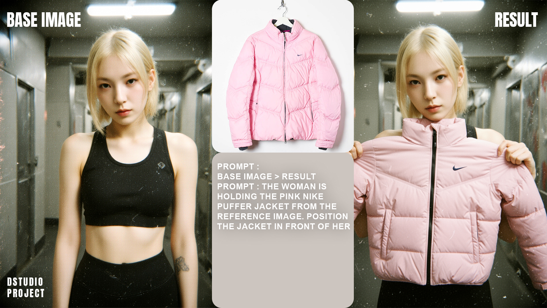 소녀가 핑크색 코트를 집어 들고 가슴에 올려 놓게 하세요-나노 바나나 AI