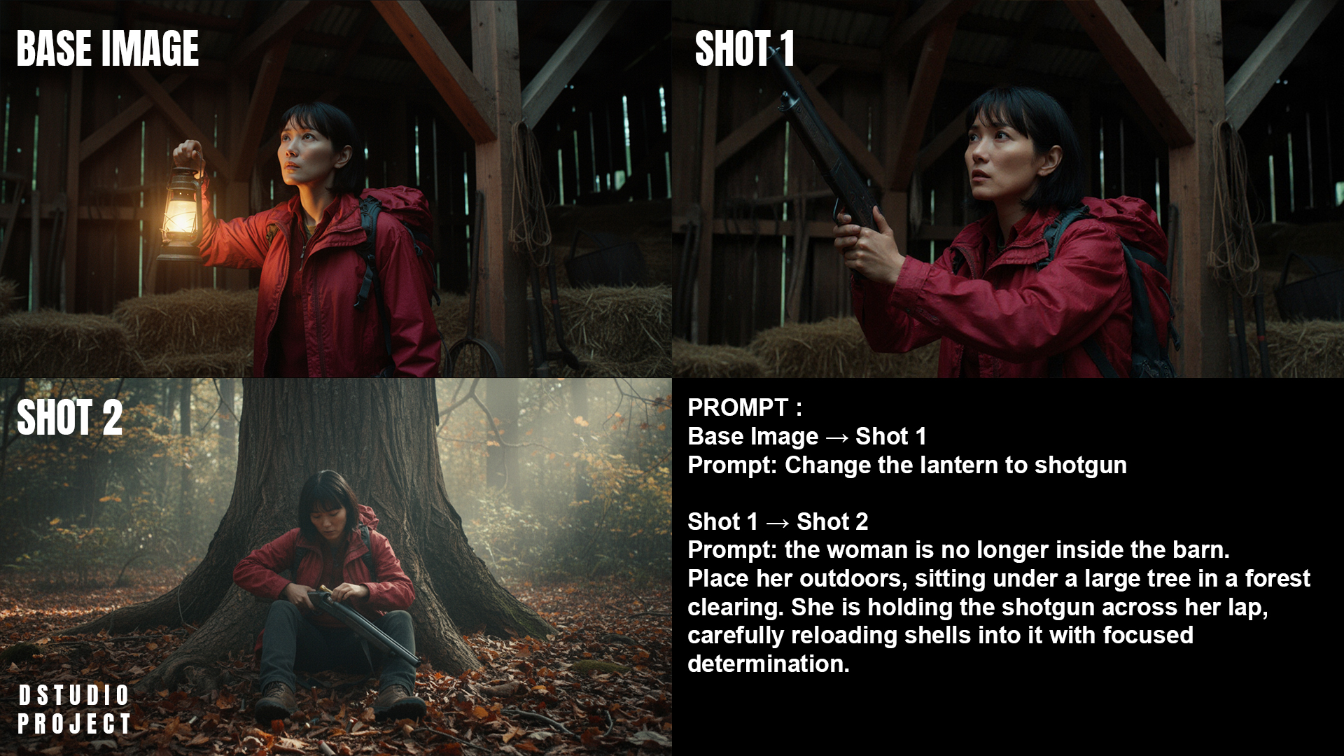 소녀의 손에 있는 석유램프를 총으로 바꿔라 -나노 바나나 AI